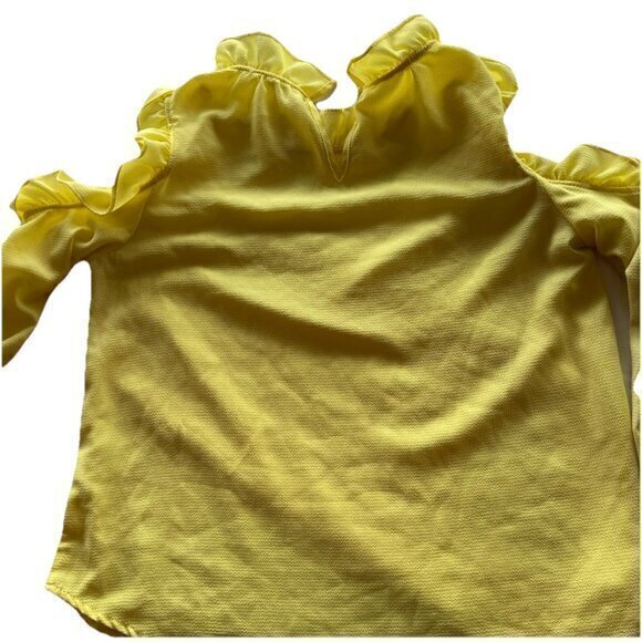 Anthropologie Mine Top Blouse Ruffle Long Layered Sleeves Yellow Sheer Sz M - Picture 1 of 11